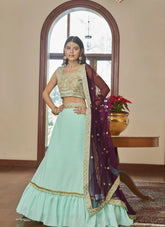 Snazzy Looking Light Aqua Green Colour Lehenga Choli